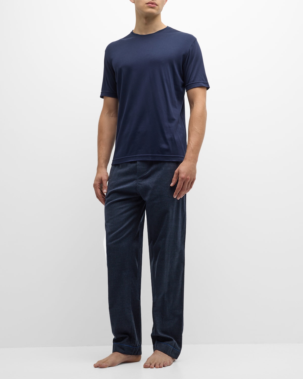 Neiman Marcus Men's Cotton-cashmere Two-piece Pajama Set In Navy