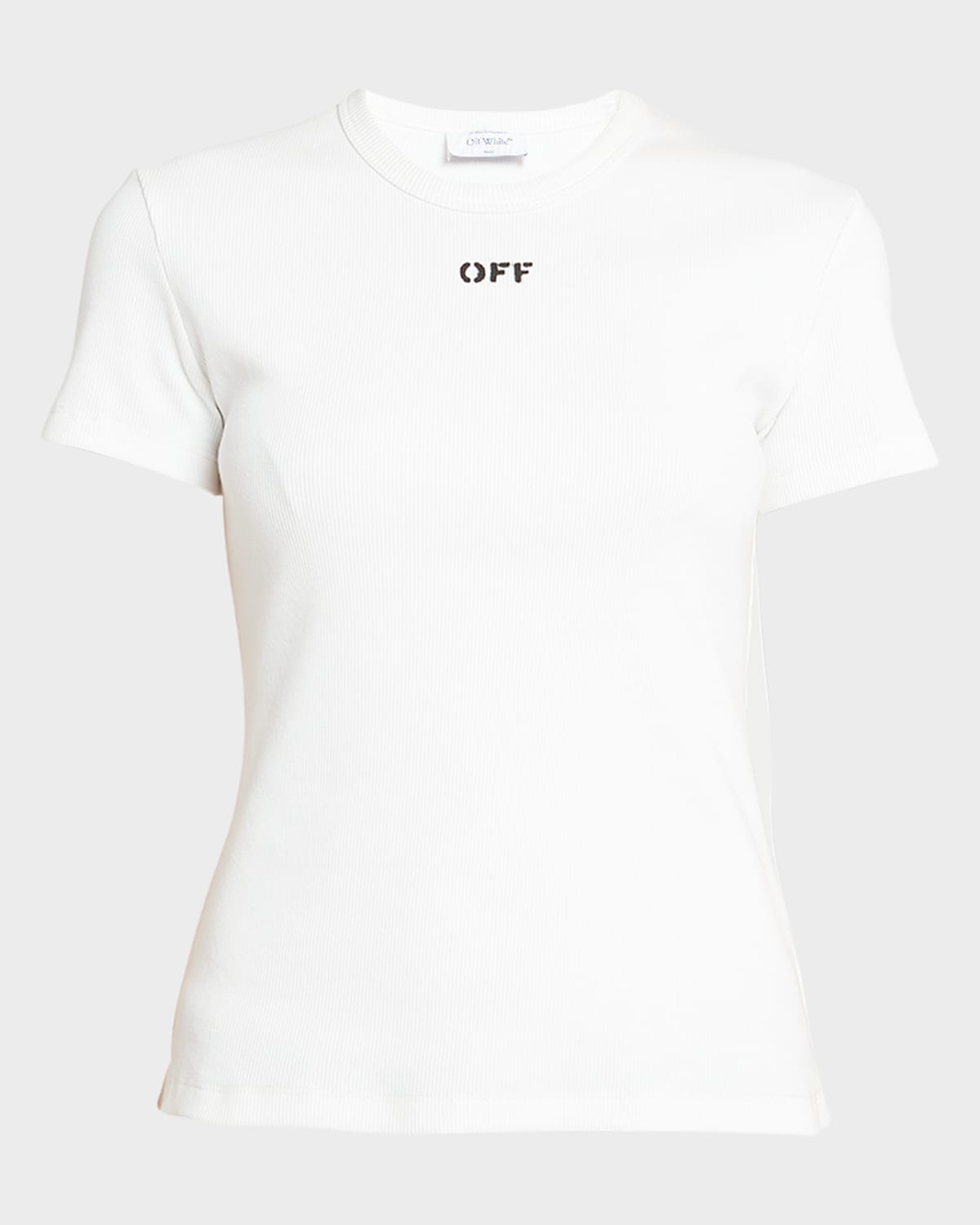 Off-white Cropped Ribbed Cotton T-shirt With Wide Sleeves In White Black