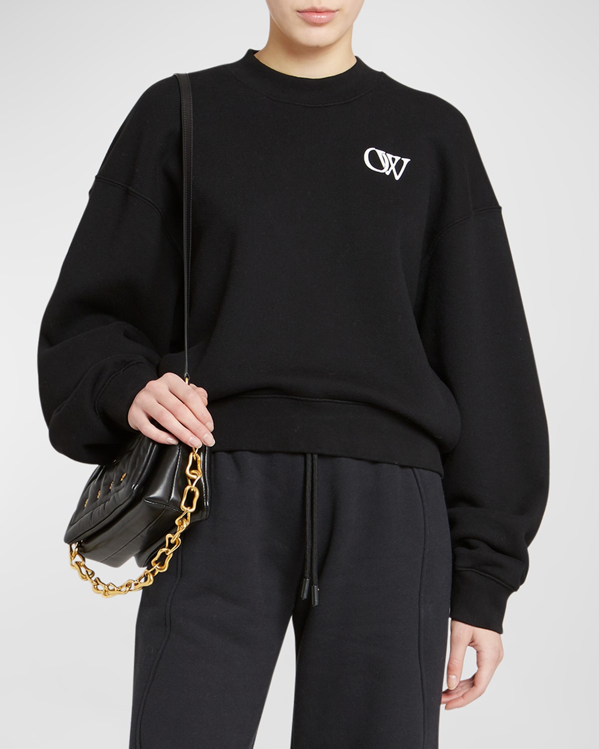 Off-white Flock Ow Logo Crewneck Sweatshirt In Black White