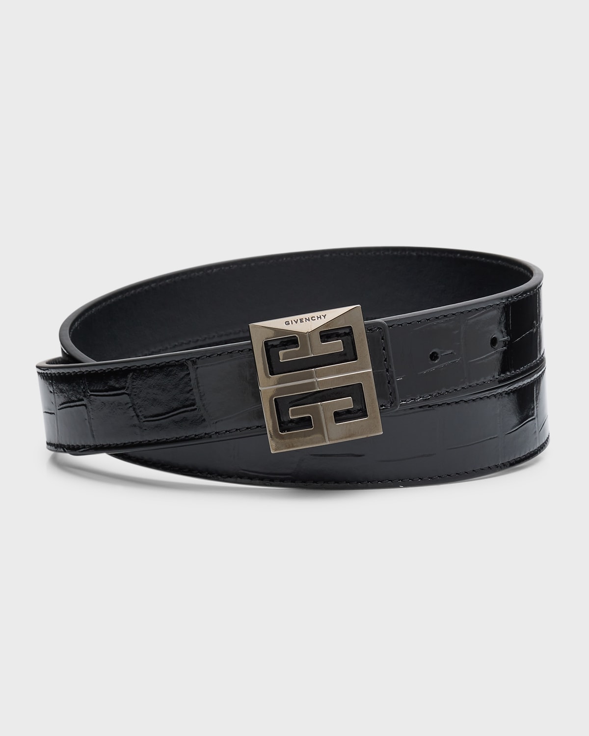 Givenchy Reversible 4g Croc-embossed Leather Belt In 001 Black