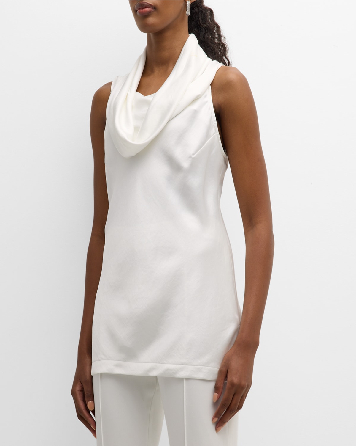 Finley Sleeveless Cowl-Neck Hammered Satin Top