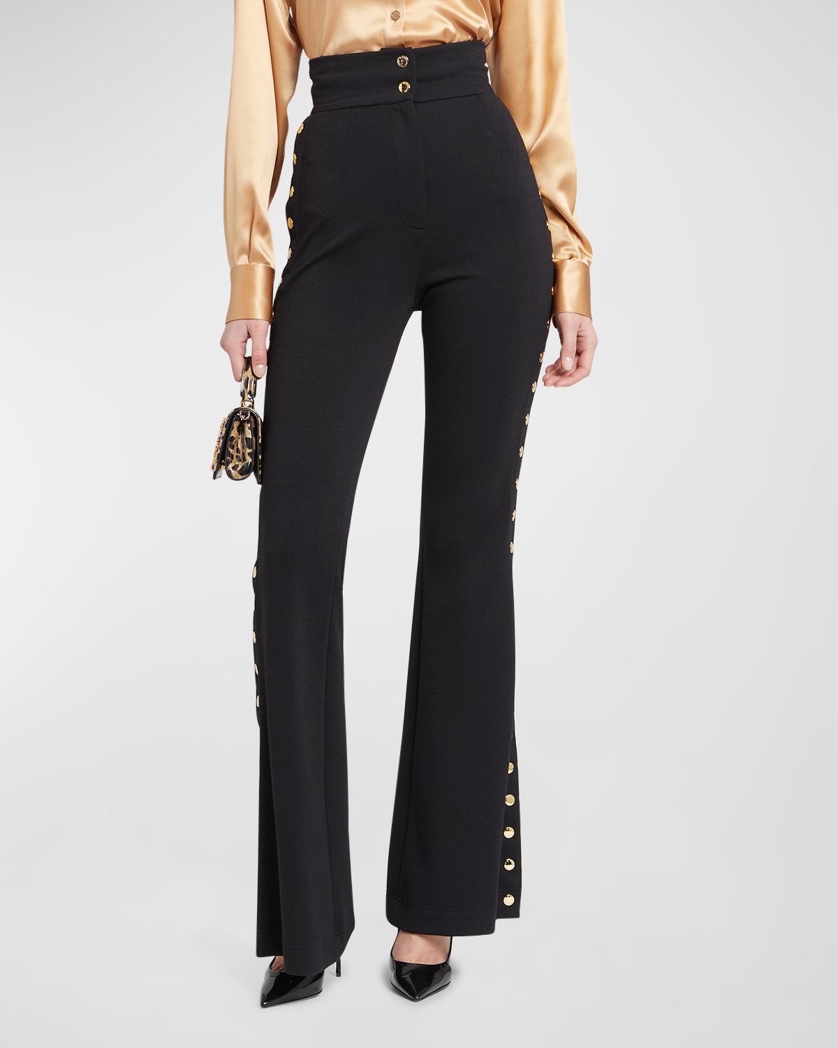 Dolce & Gabbana Snap-side Flared Crepe Pants In Black