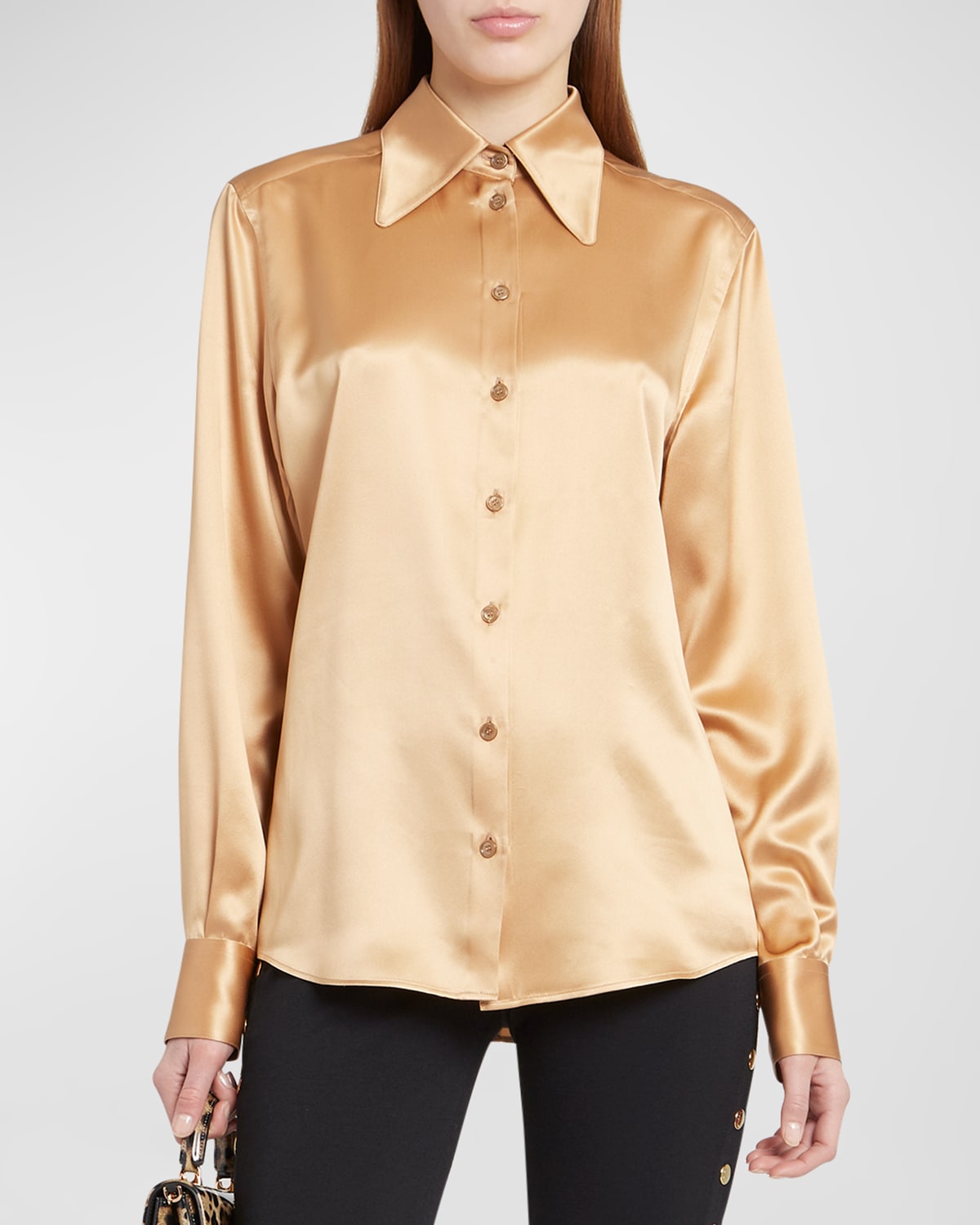 Dolce & Gabbana Satin-finish Silk Shirt In Beige