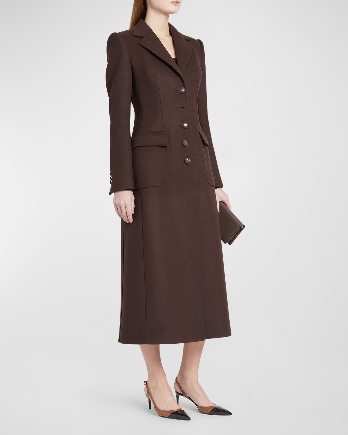Dolce & Gabbana Long Wool-cashmere Coat In Dark Brown