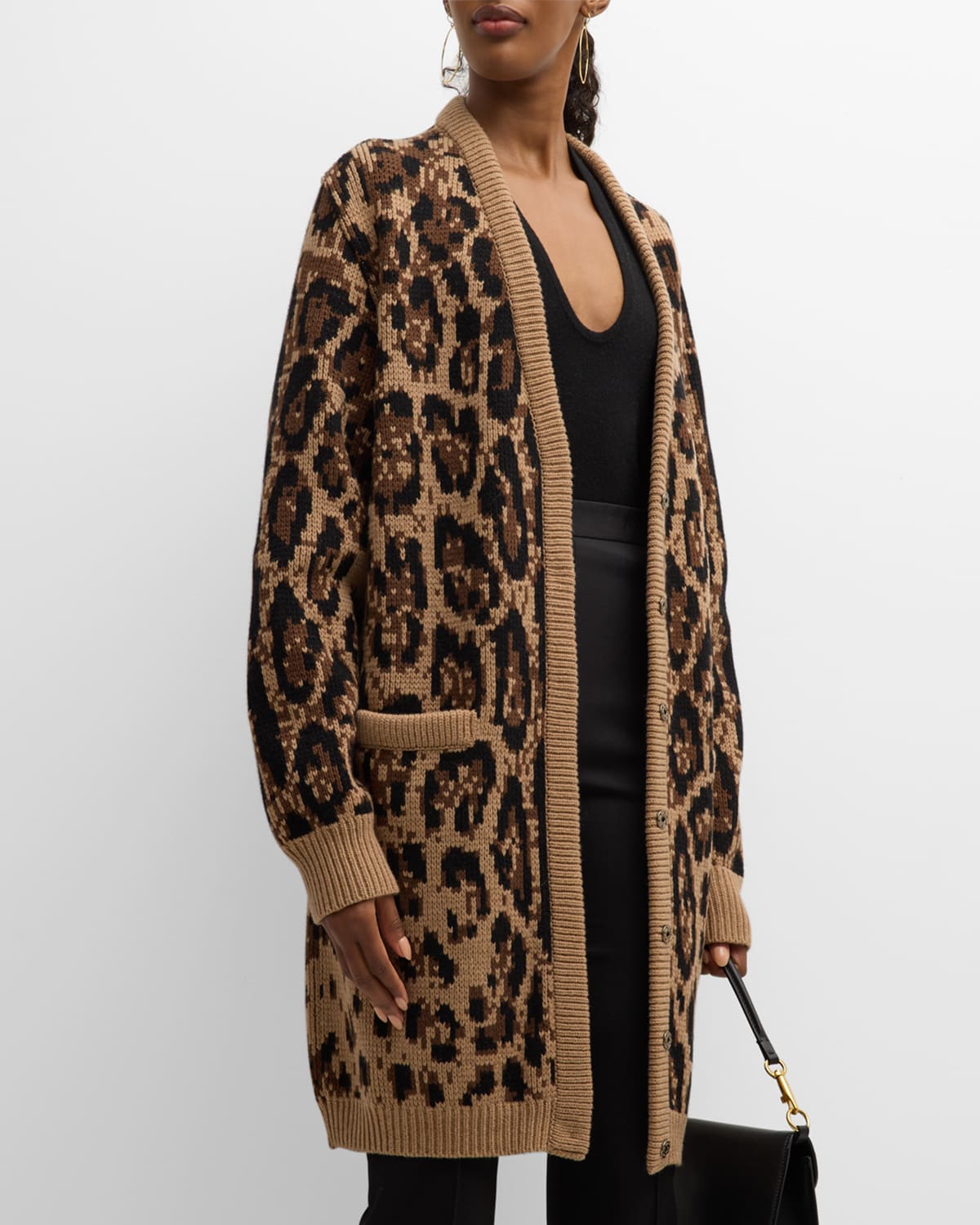 Dolce & Gabbana Leopard-print V-neck Cardigan In Beigeinlay