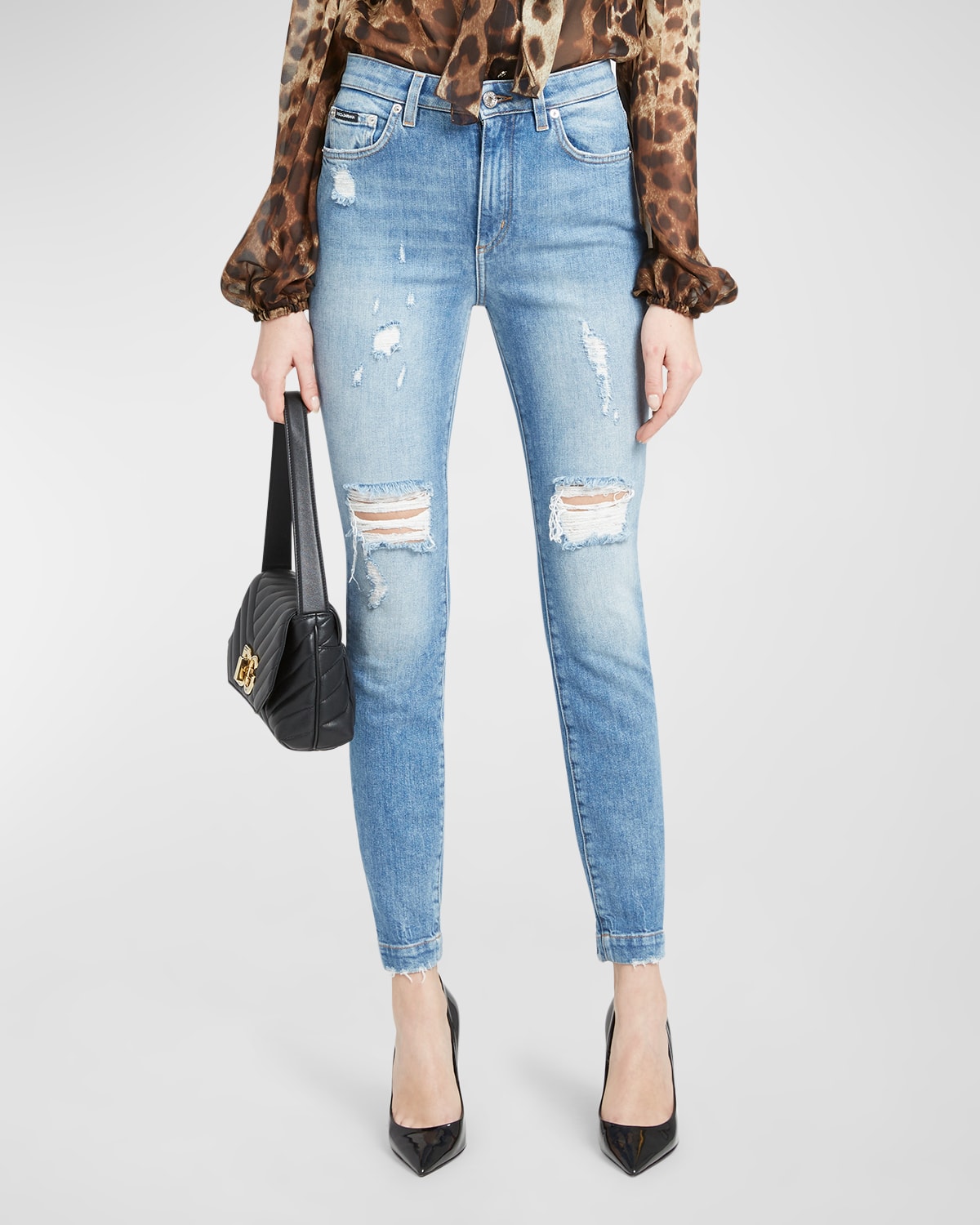 Dolce & Gabbana Audrey Ripped Ankle Skinny Jeans In Blue