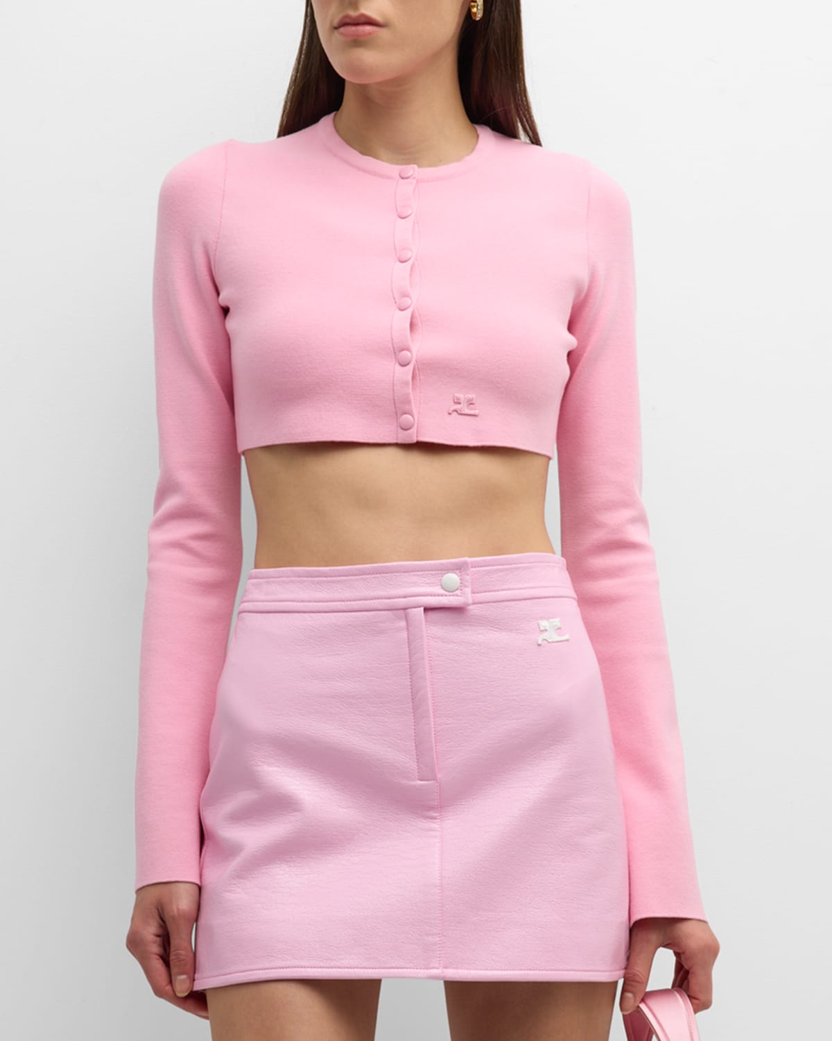 Courrèges Milano Knit Cropped Cardigan In Rose