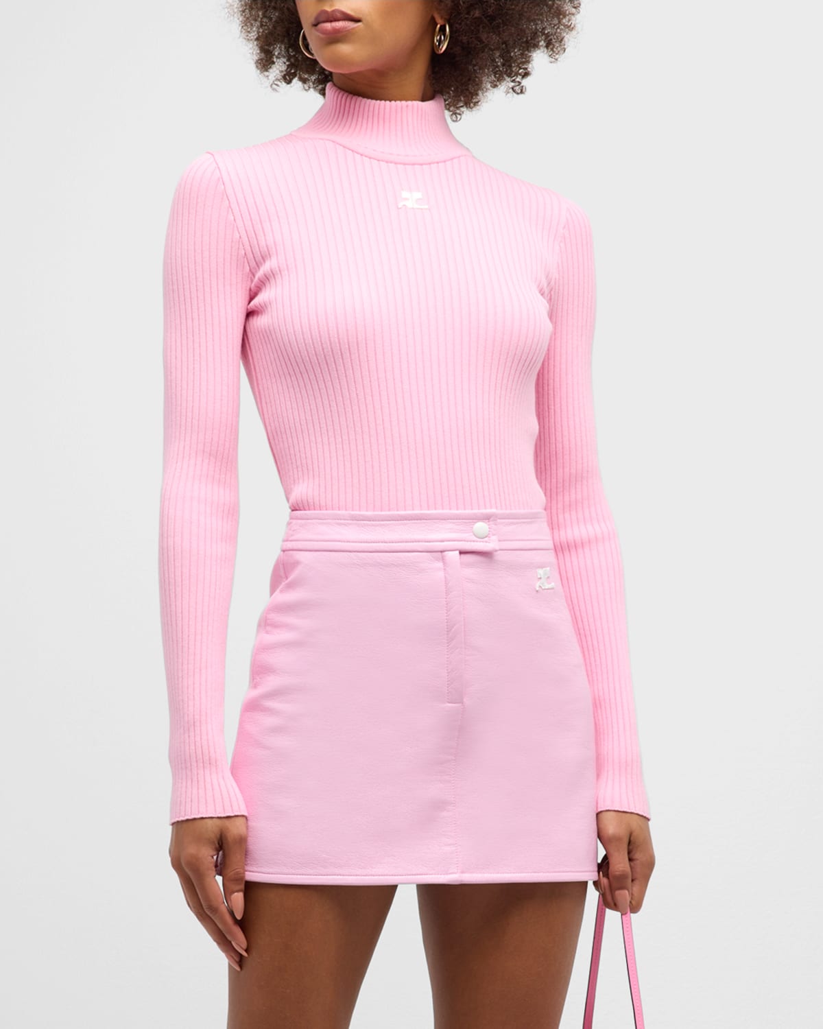 Courrèges Ribbed-knit Turtleneck Sweater In Pink
