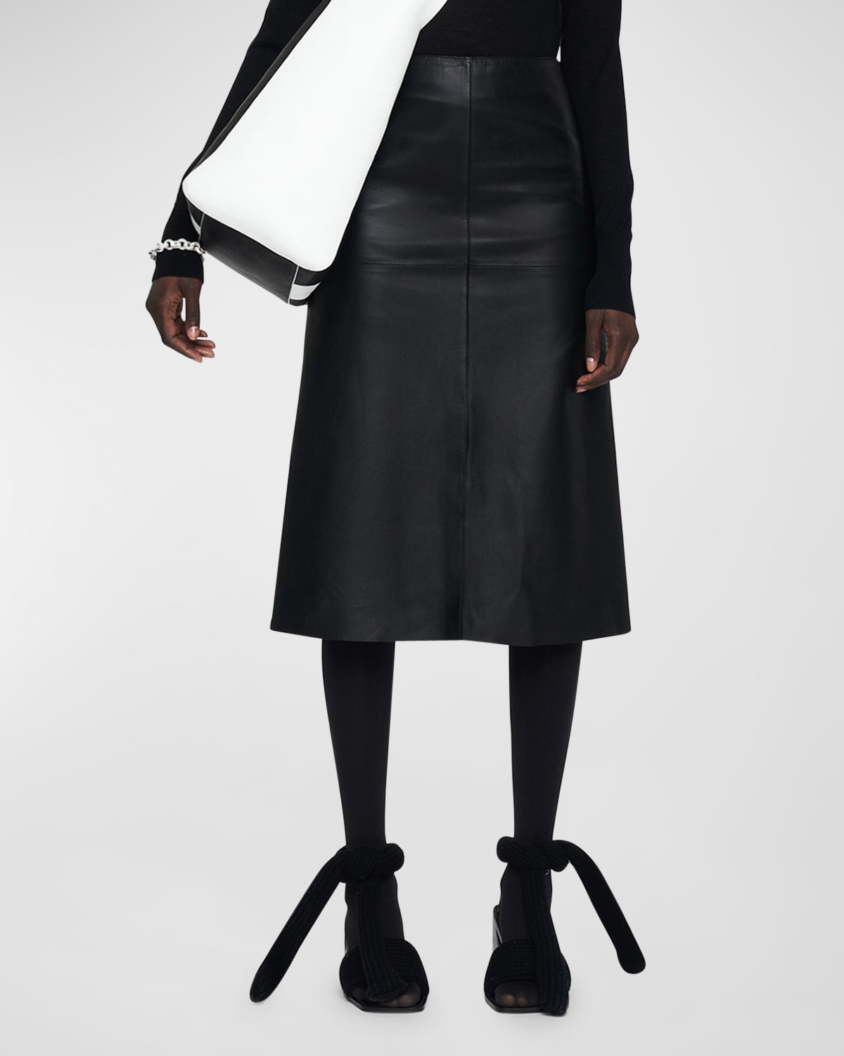 Joseph Sidena A-line Nappa Leather Midi Skirt In Black