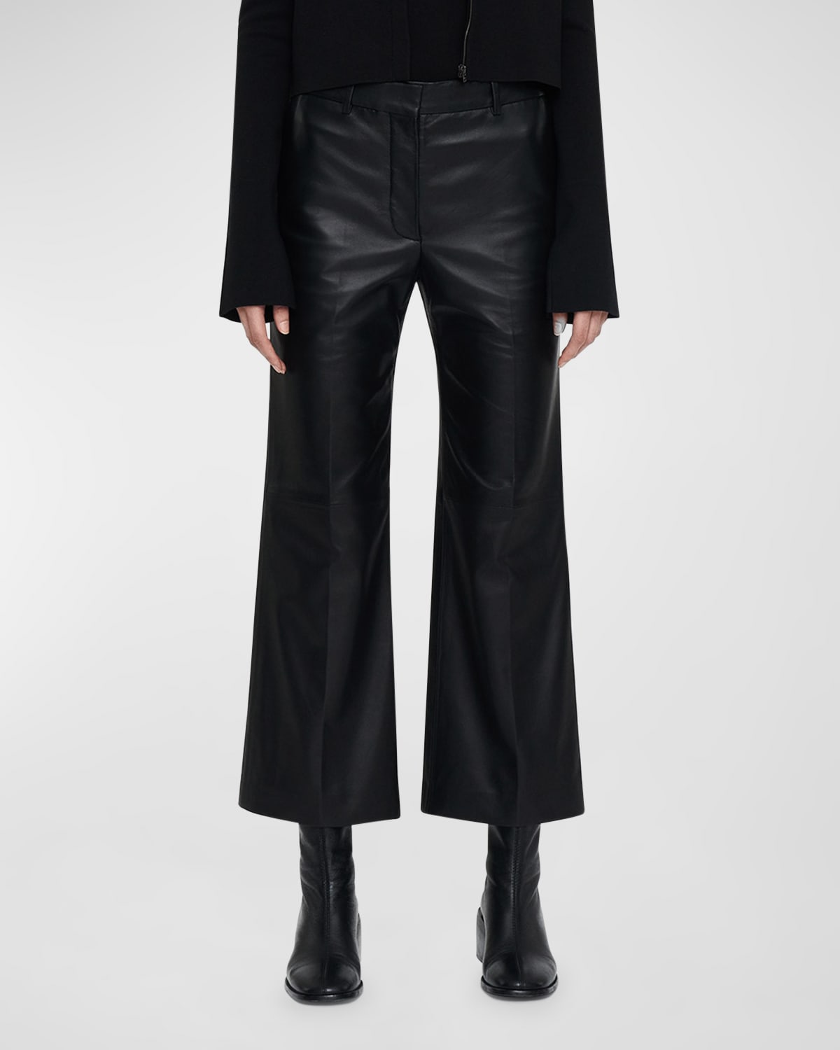 Joseph Flared Leather Trousers In Black