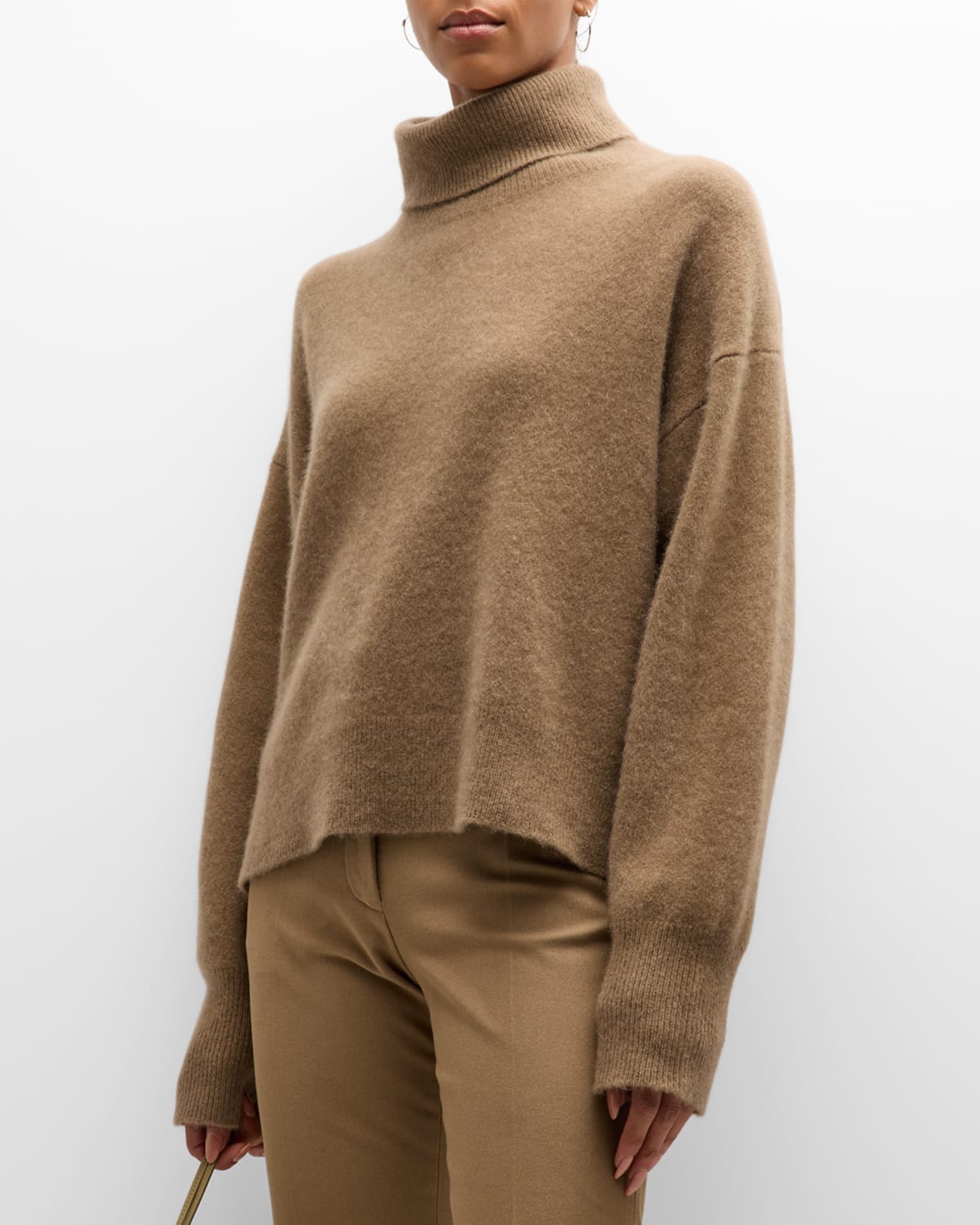 Shop Joseph Turtleneck Brushed Cashmere Sweater In Hickory