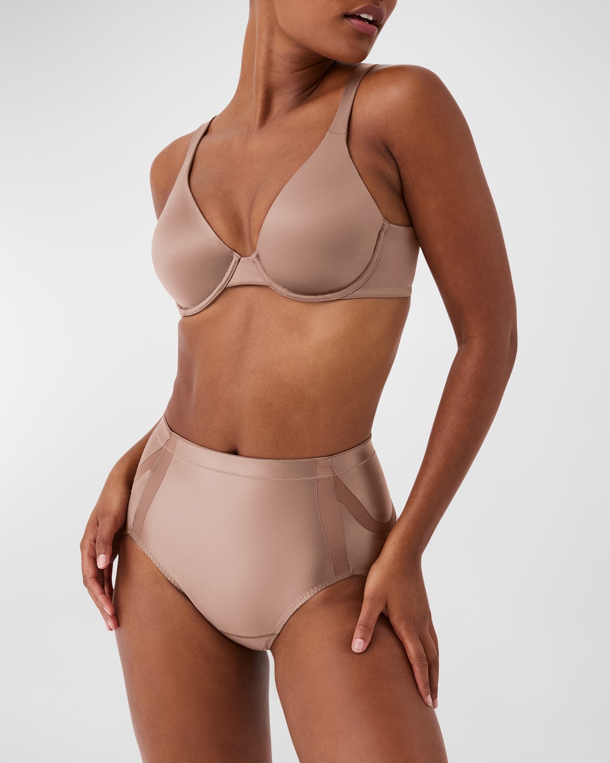 ONCORE Open-Bust Mid-Thigh Bodysuit in Soft Nude