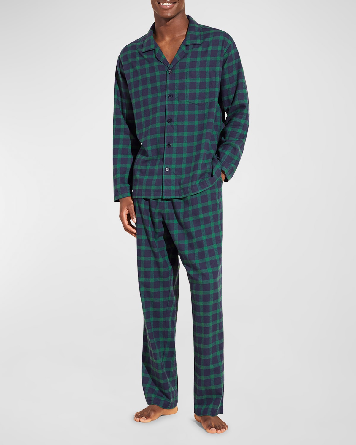 Shop Eberjey Men's Long Flannel Pajama Set In Navy Plaid