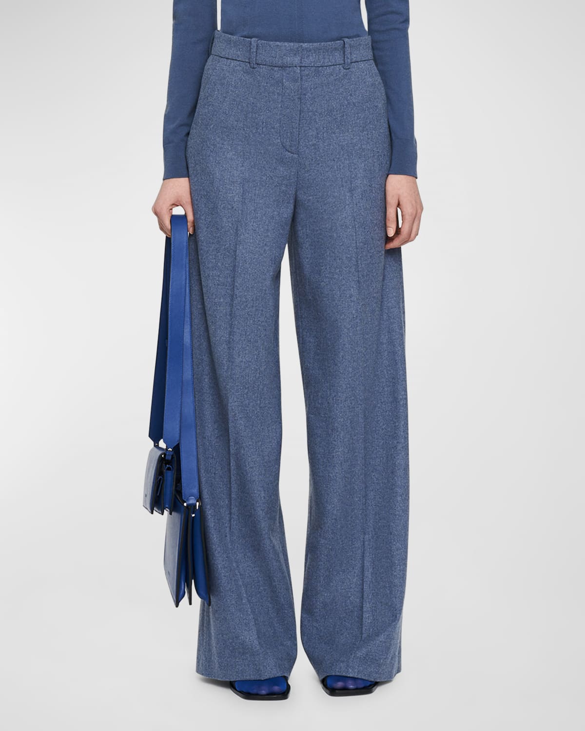 Joseph Alana High-rise Straight-leg Flannel Pants In Cloudy Blue