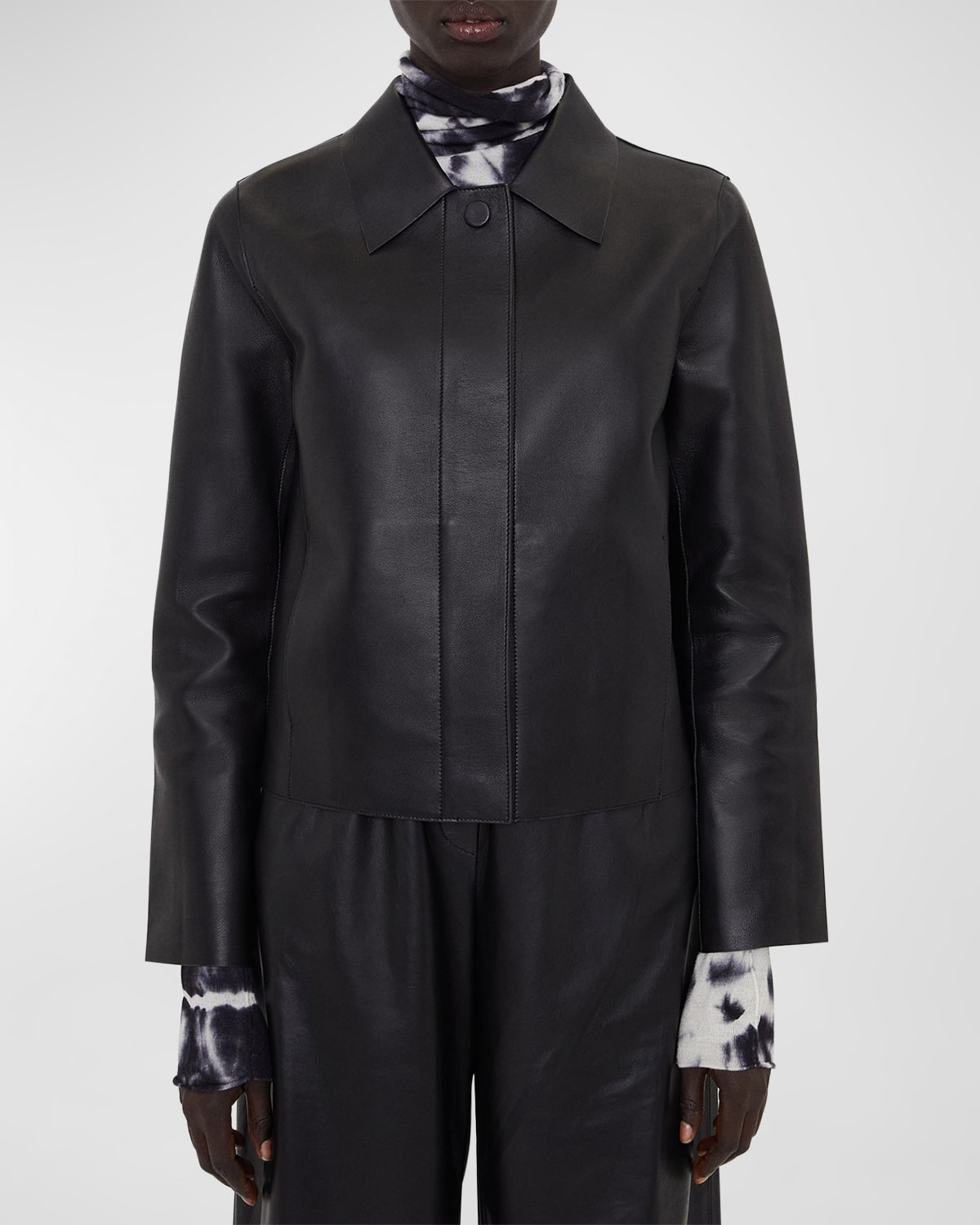 Joseph Jose Snap-front Bonded Leather Jacket In Black