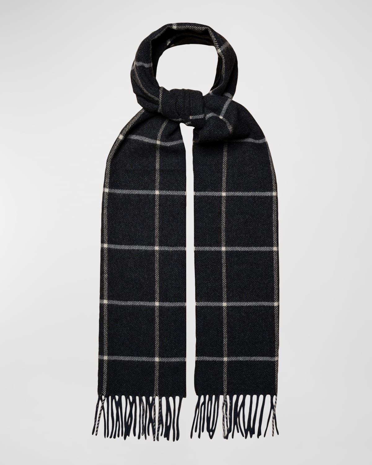Eton Checked-print Fringed Wool Scarf In Blue