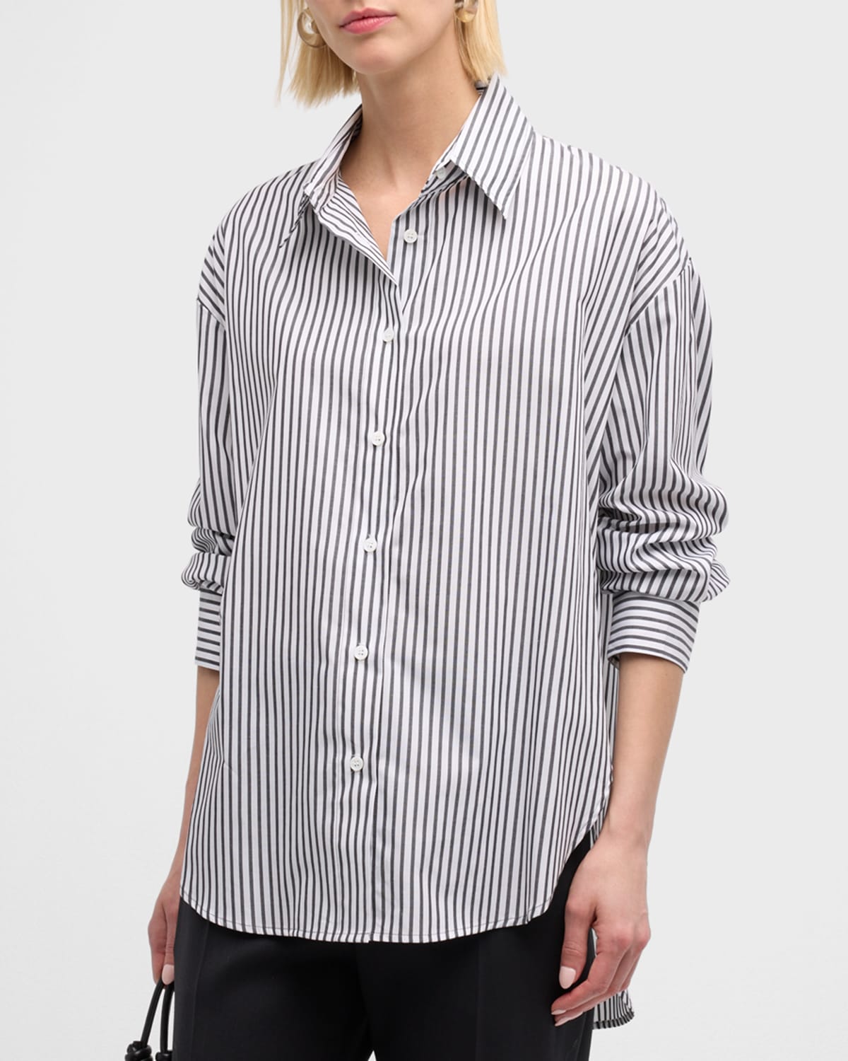 Enza Costa Striped Button-front Cotton Shirt In Charcoal White