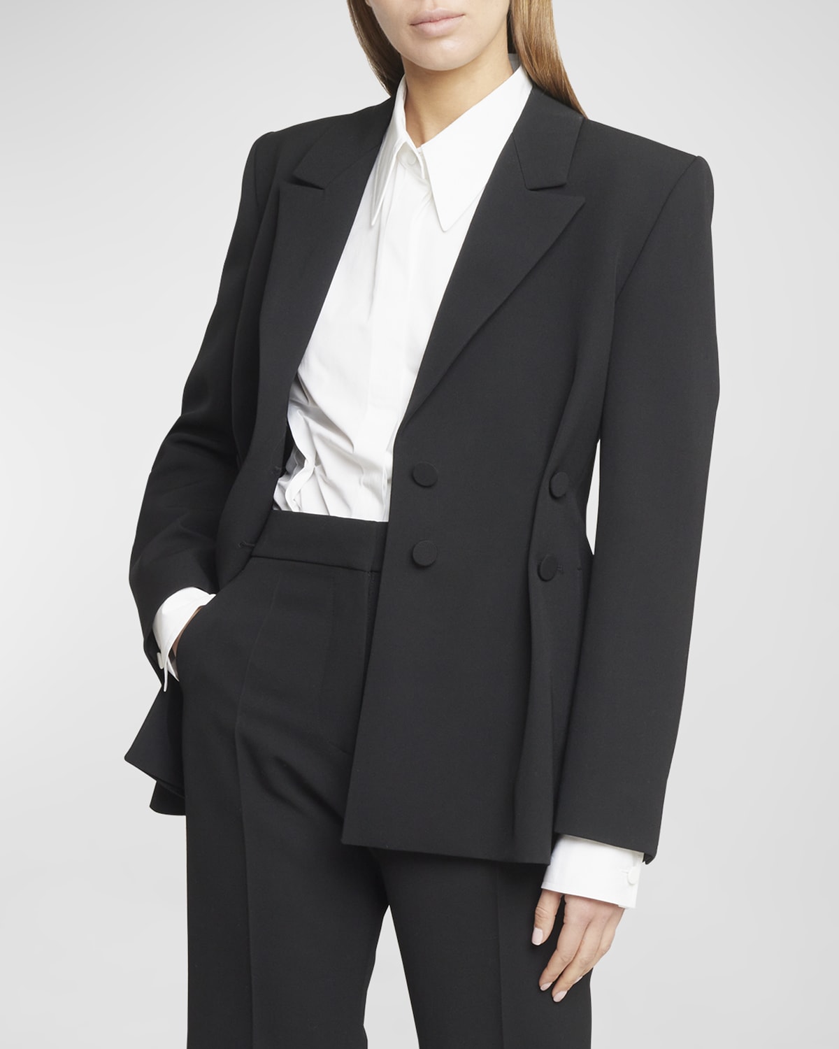 GIVENCHY SEAMED PEPLUM BLAZER WITH SIDE-PLEATED DETAIL