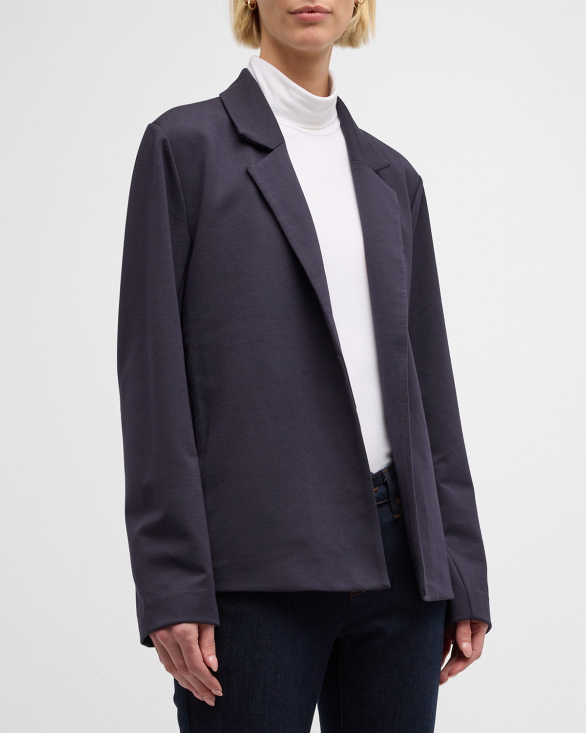 Washable Flex Ponte Notch Collar Long Blazer