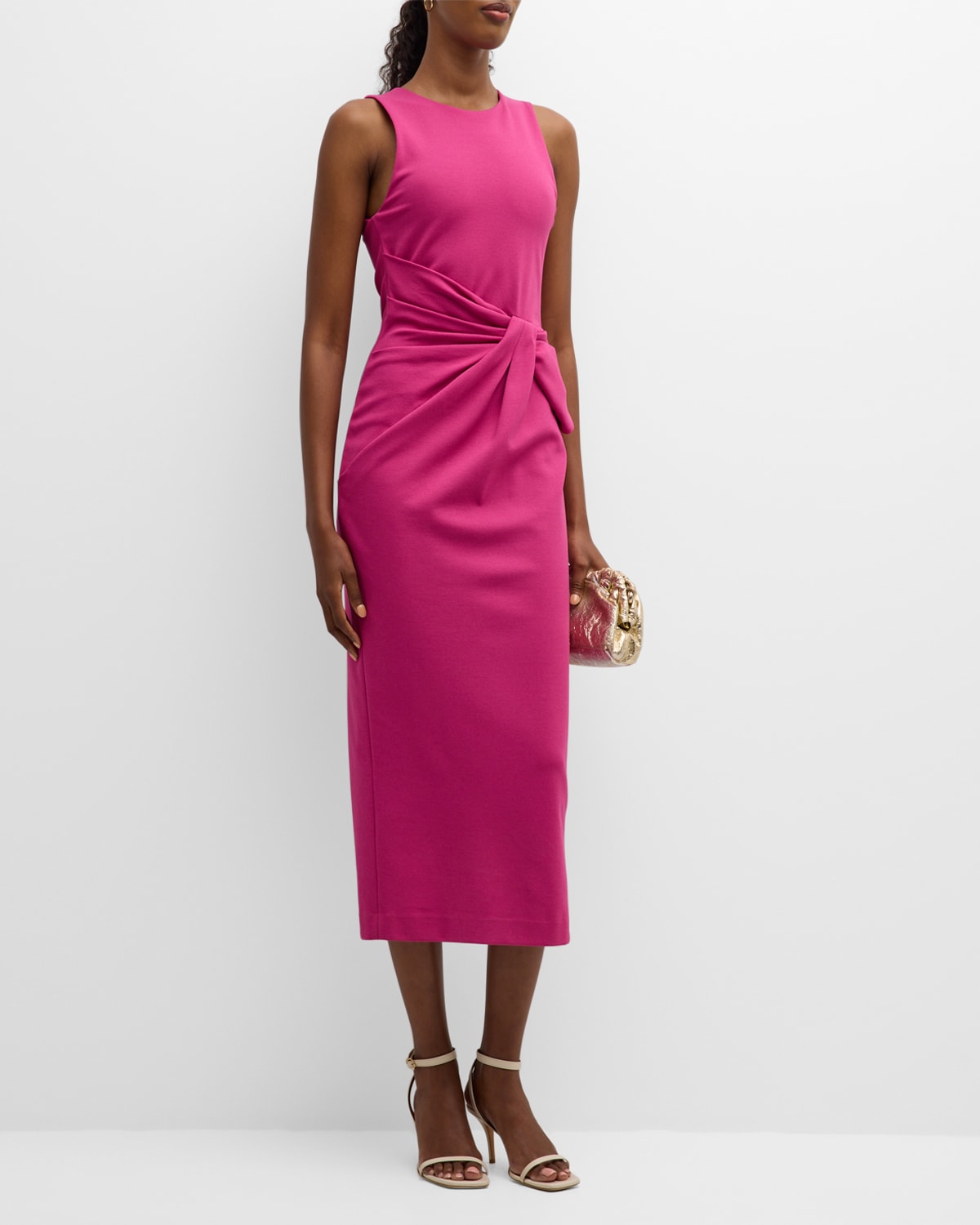 Shop Emporio Armani Sleeveless Twist-front Jersey Midi Dress In Fuscia