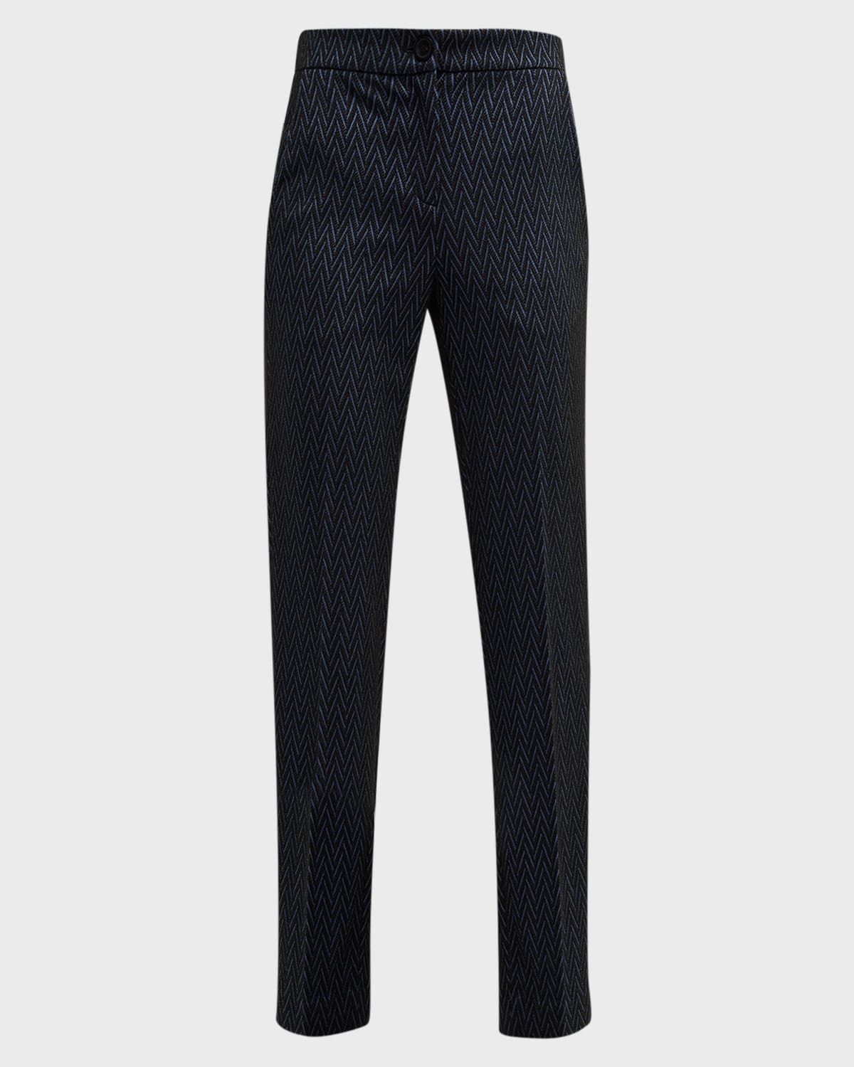 Shop Emporio Armani Skinny Cropped Chevron Jersey Trousers In Navy