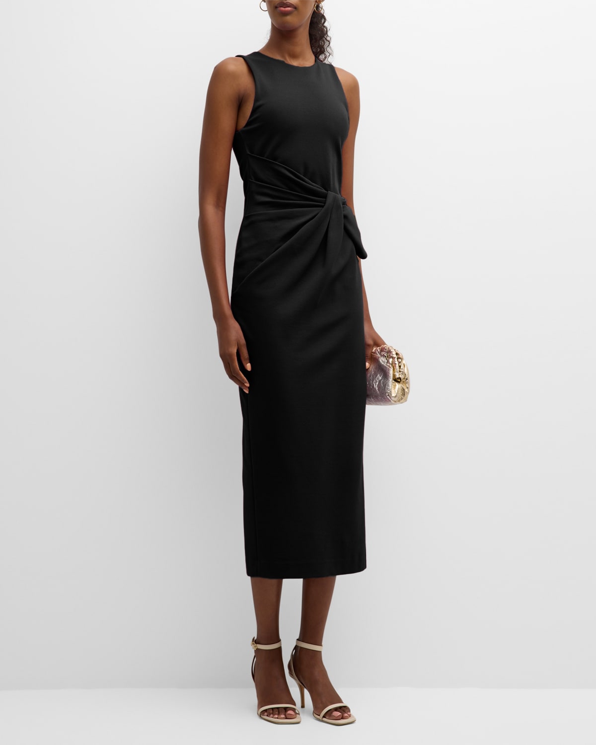 Shop Emporio Armani Sleeveless Twist-front Jersey Midi Dress In Black
