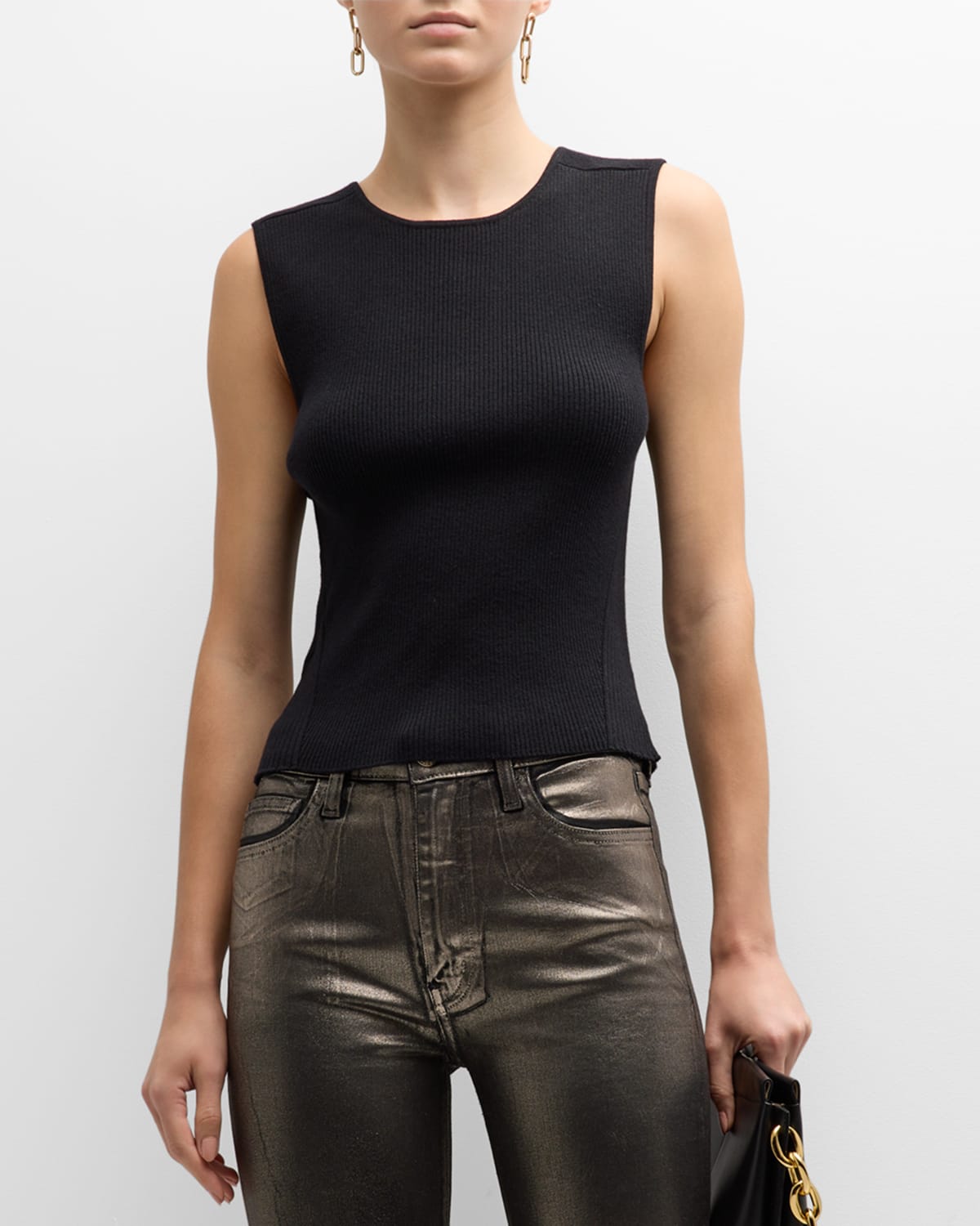 Derek Lam 10 Crosby Ariana Ribbed Muscle Sweater Tank In Black