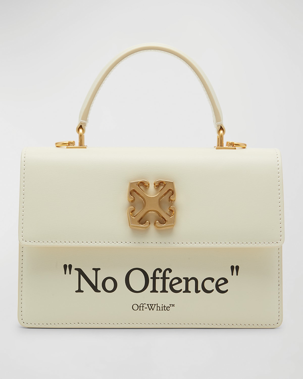 Off-White Jitney 1.4 Quote Leather Top-Handle Bag, Beige Black, Women's, Handbags & Purses Top Handle Bags