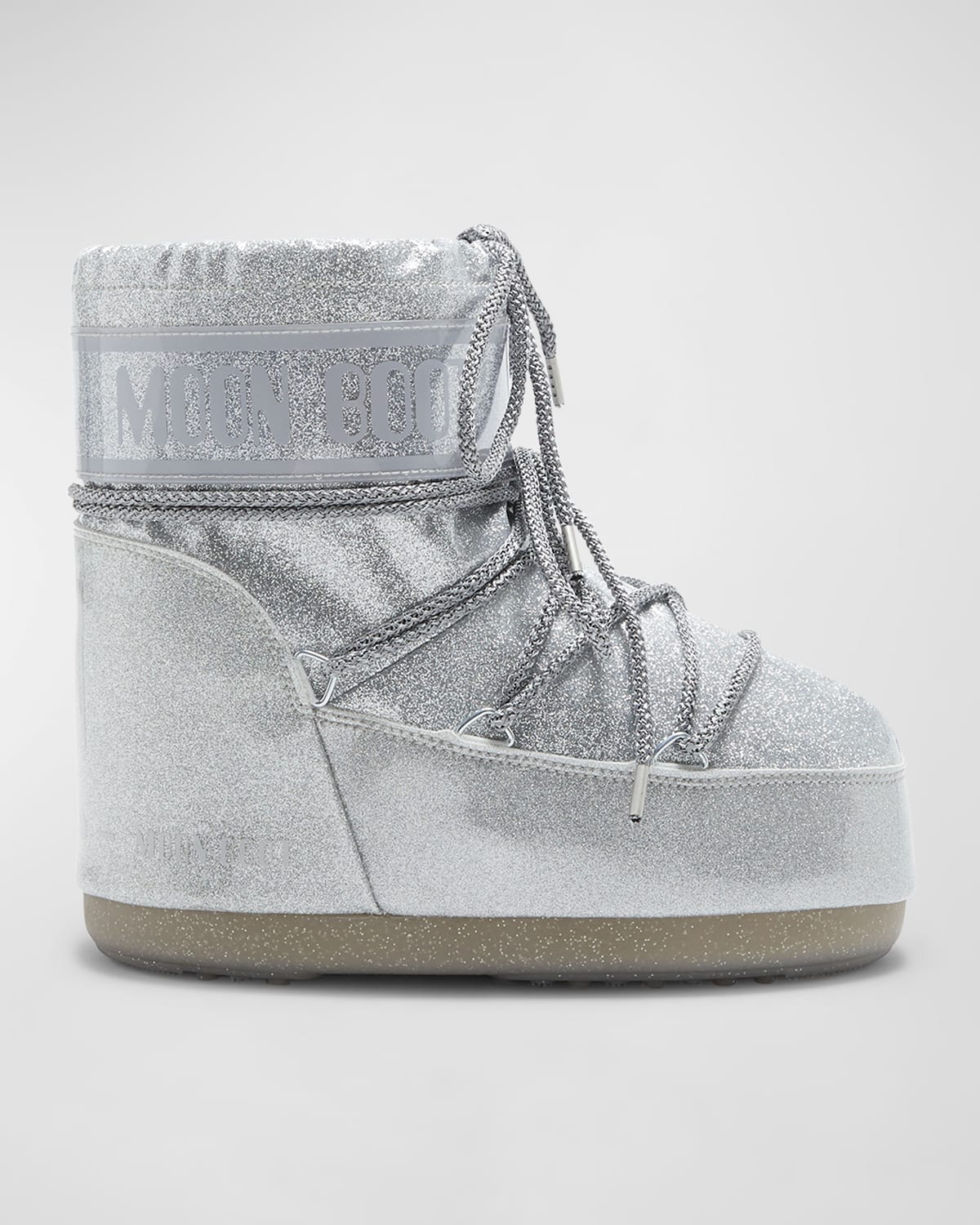 Shop Moon Boot Icon Glitter Lace-up Short Snow Boots In Silver