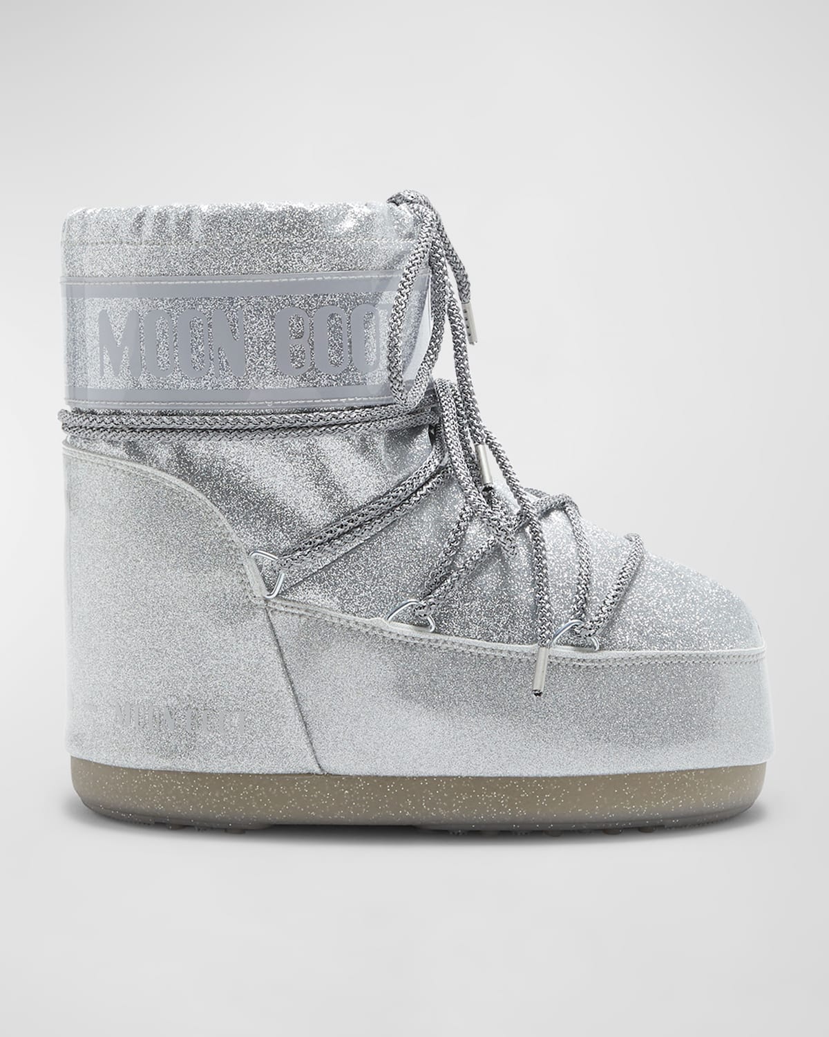 Moon Boot Icon Glitter Lace-up Short Snow Boots In Silver