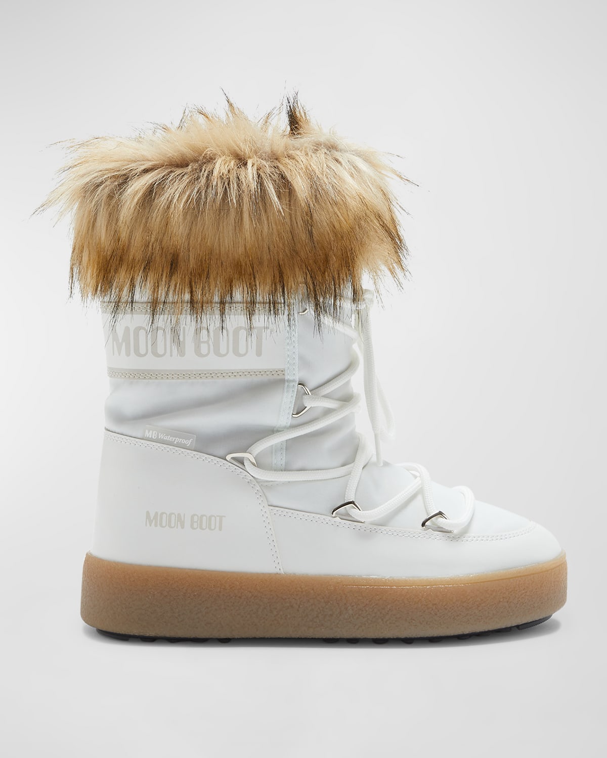 Moon Boot Track Monaco Faux Fur Short Snow Boots In White