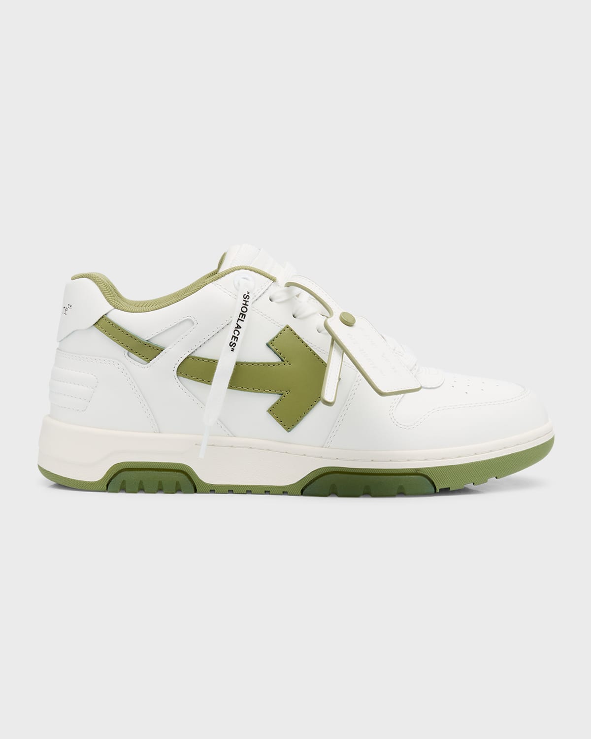 Off-white Men's Out Of Office Bicolor Arrow Sneakers In White Sage