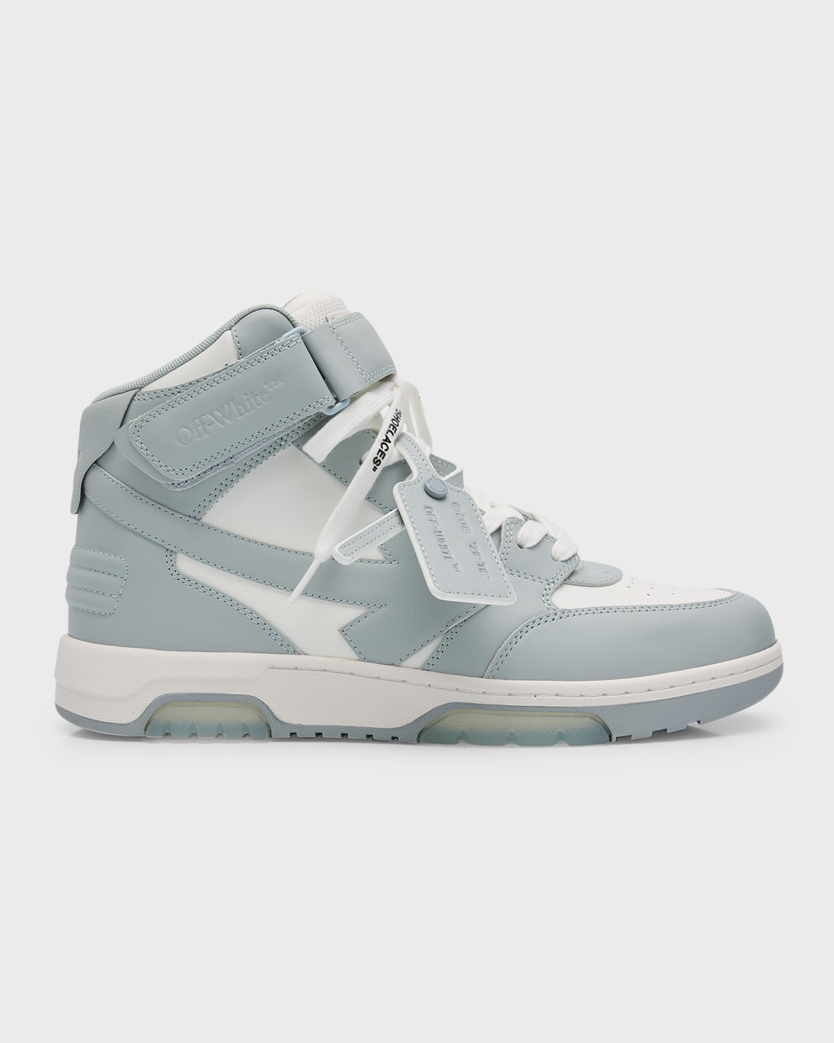 Shop Off-white Men's Out Of Office Leather Mid-top Sneakers In White Grey