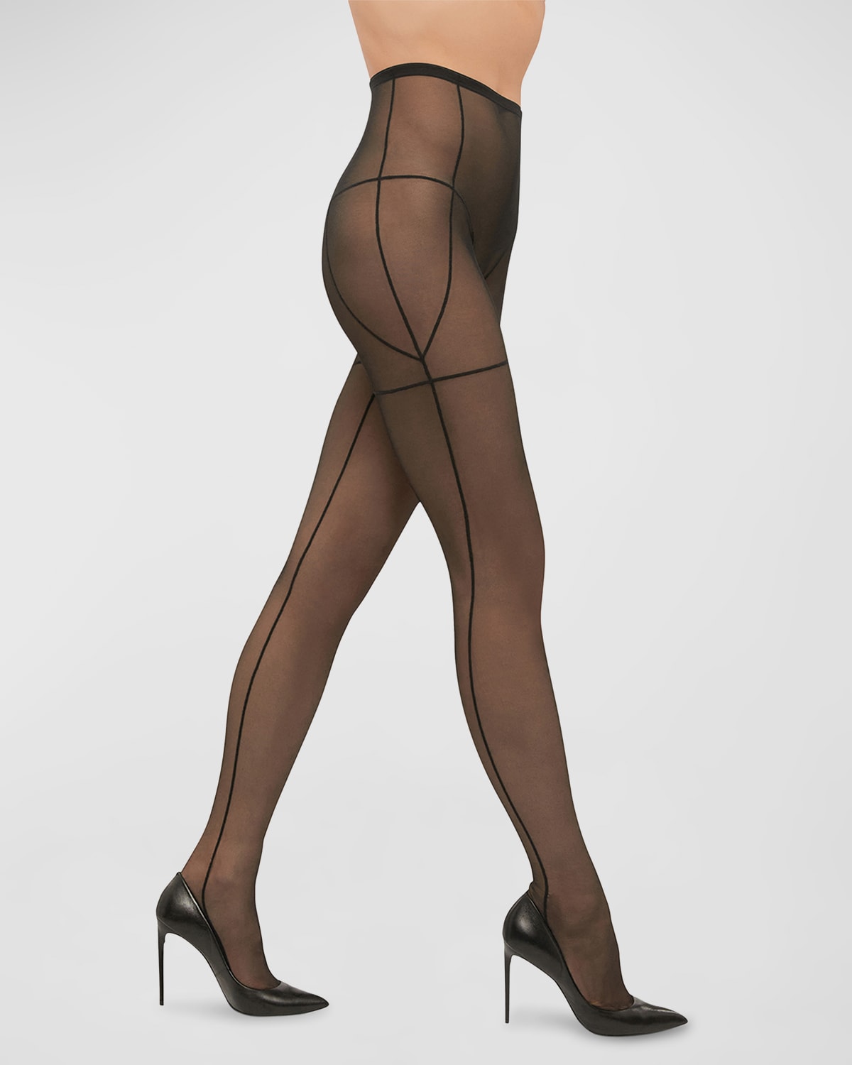 Wolford Geometric Stretch Tulle Tights In Black