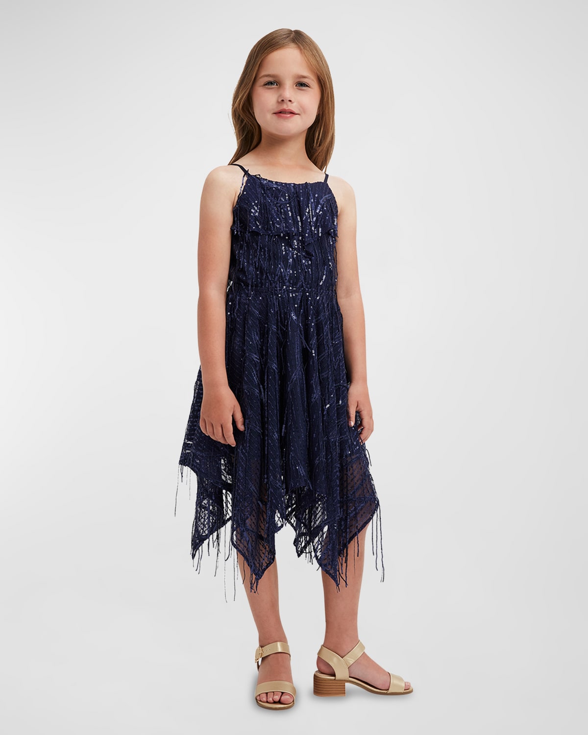Girl's Addy Sequin Layered Dress, Size 5-14
