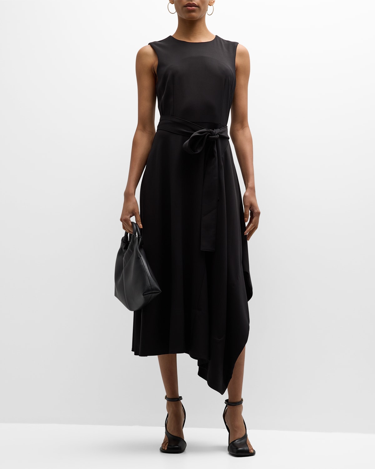 Natori Crepe Asymmetrical Semi-circle Dress In Black