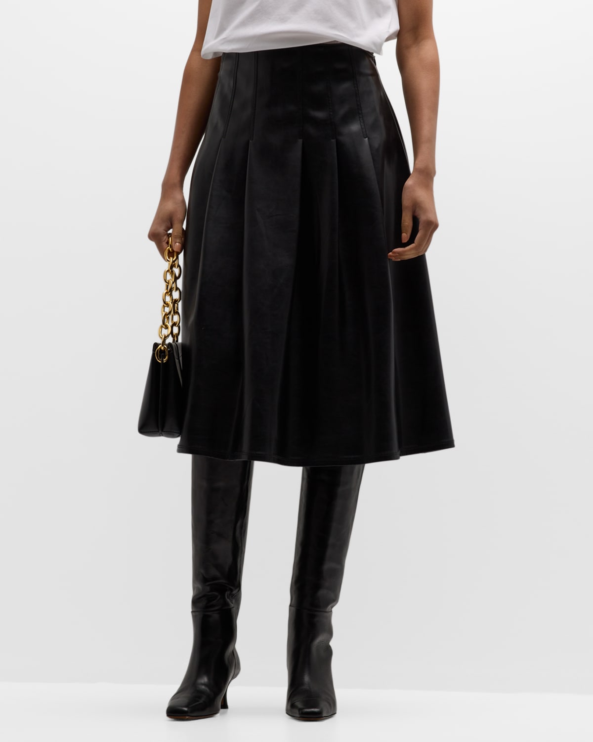 Natori Pleated Faux Luxe Leather Midi Skirt In Black