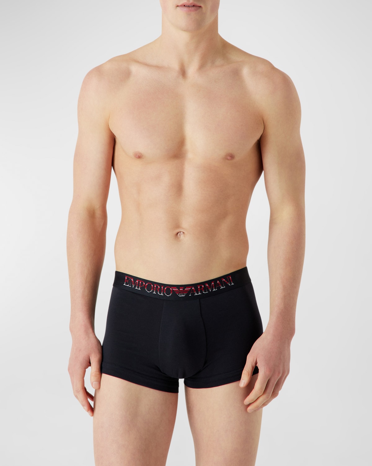 Emporio Armani Cotton Blend Logo Waistband Regular Fit Trunks, Pack Of 2 In Marine/red