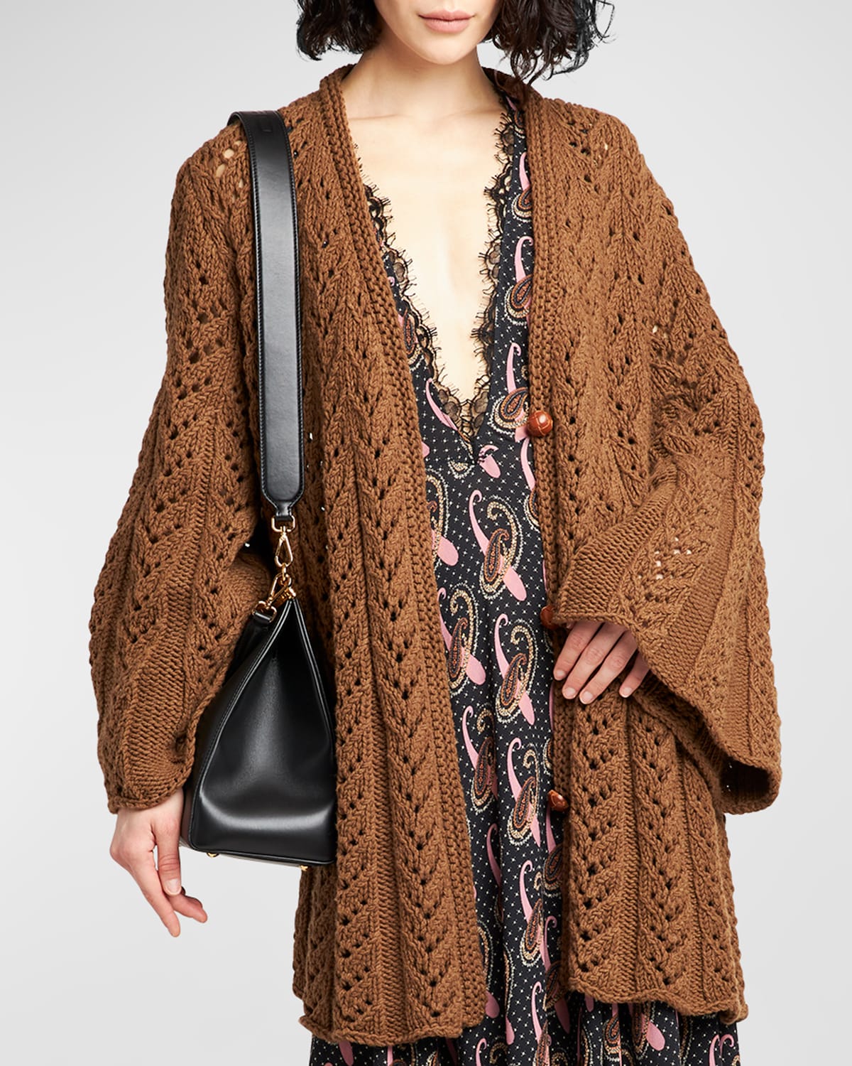 Etro Lacey Button-front Wool Cardigan In Brown