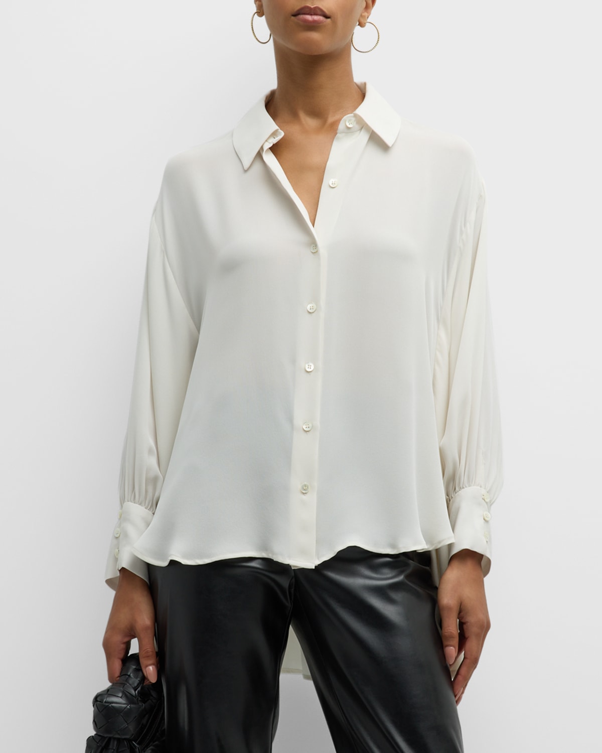 Natori Dolman-sleeve Silk Georgette Shirt In Warm White