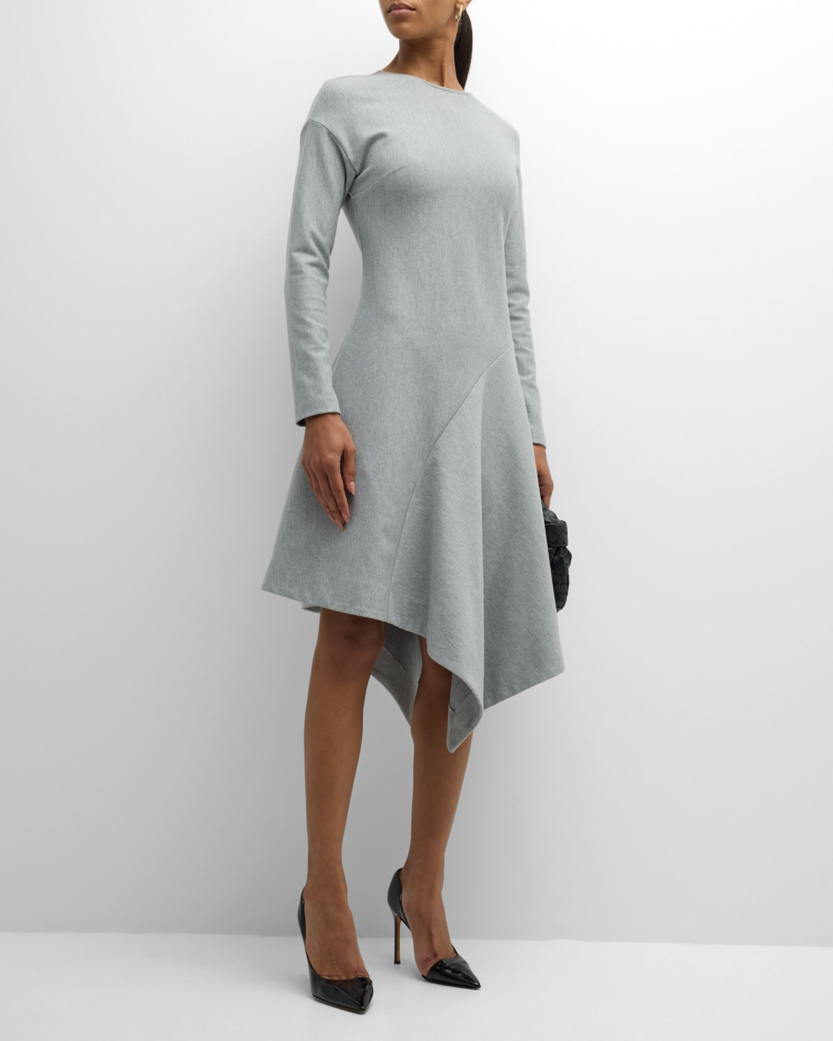 Shop Natori Asymmetric A-line Jersey Midi Dress In Grey