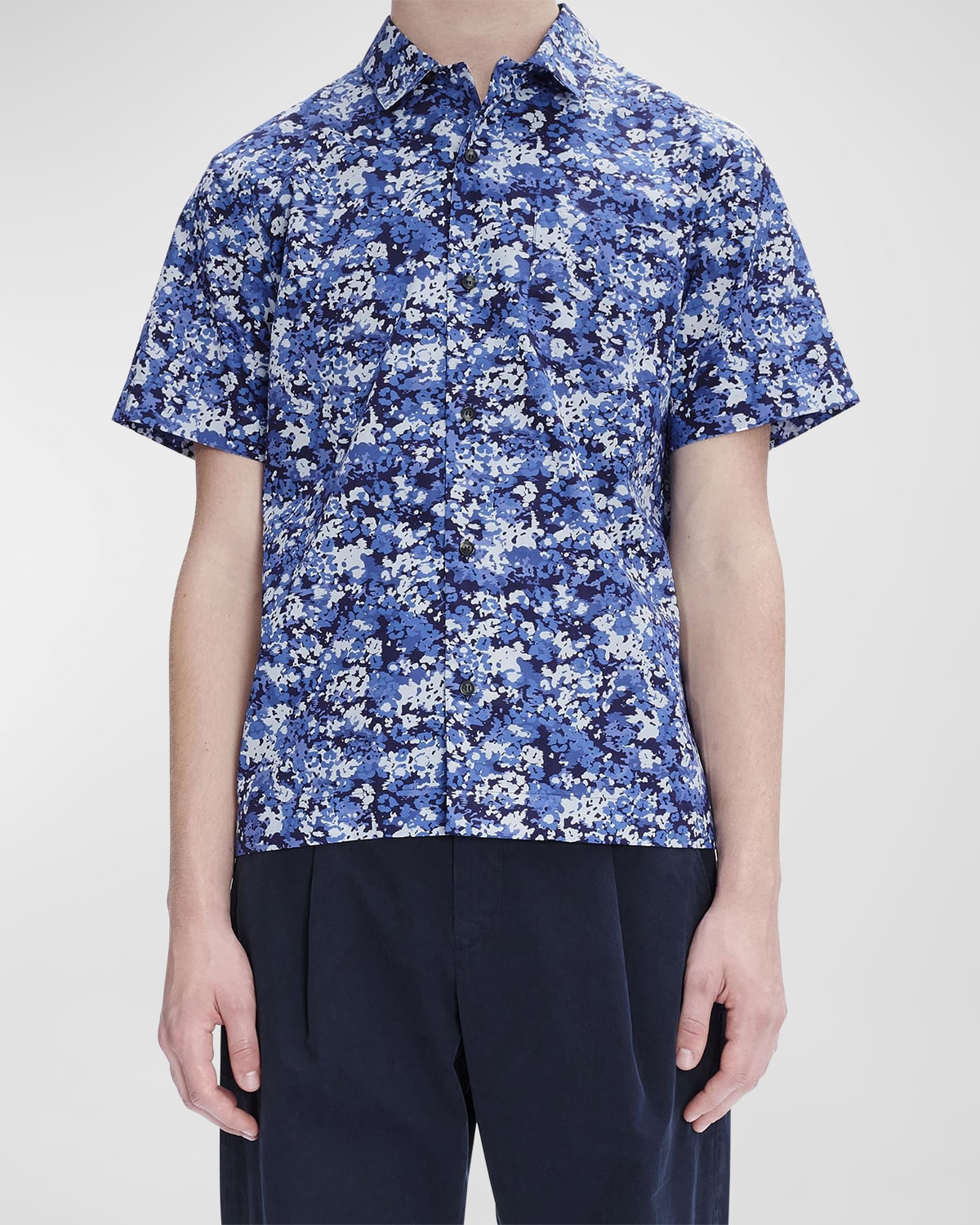 Apc Lloyd Convertible-collar Printed Cotton Shirt In Bleu