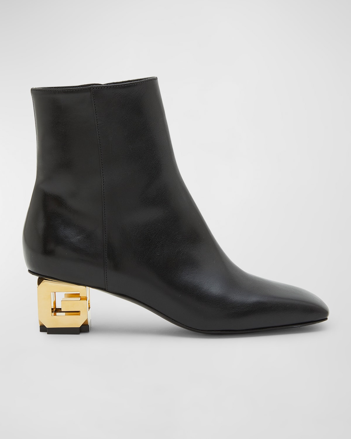 Leather G Cube-Heel Ankle Boots