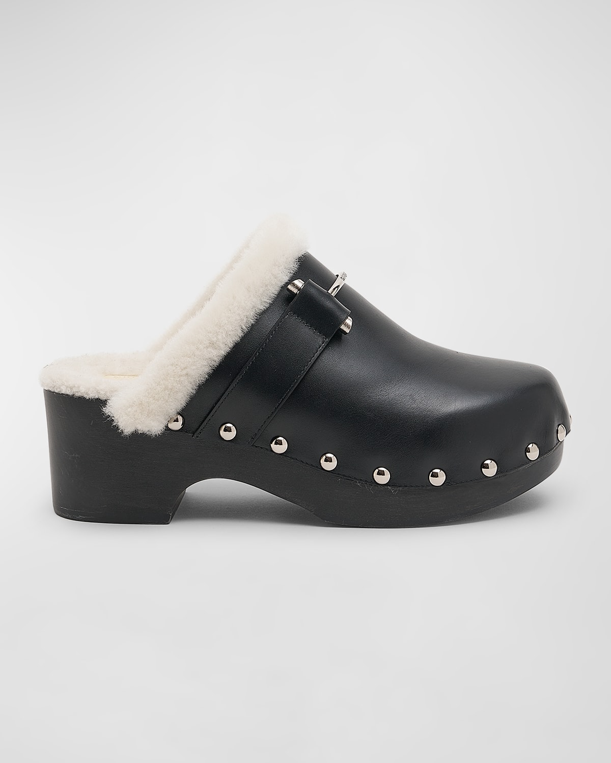 GIVENCHY G LEATHER SHEARLING SLIDE CLOGS