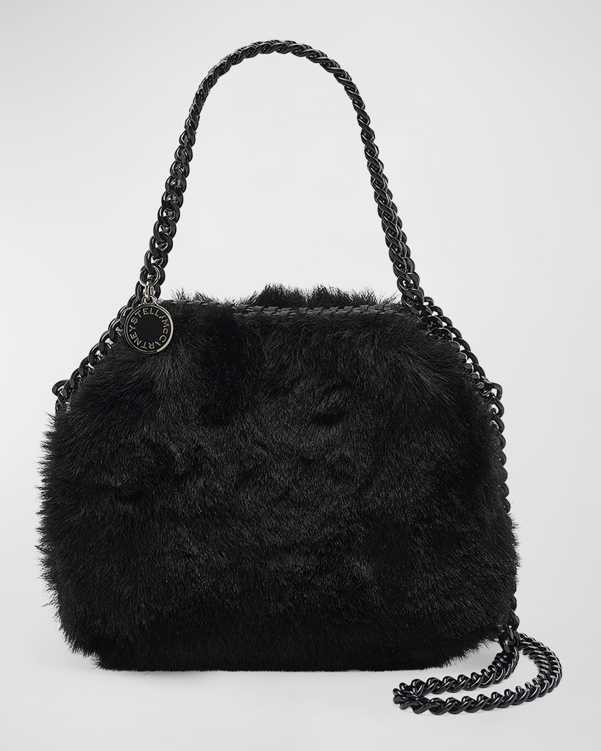 Stella Mccartney The Falabella Mini Faux Brushed-leather Shoulder Bag In Black