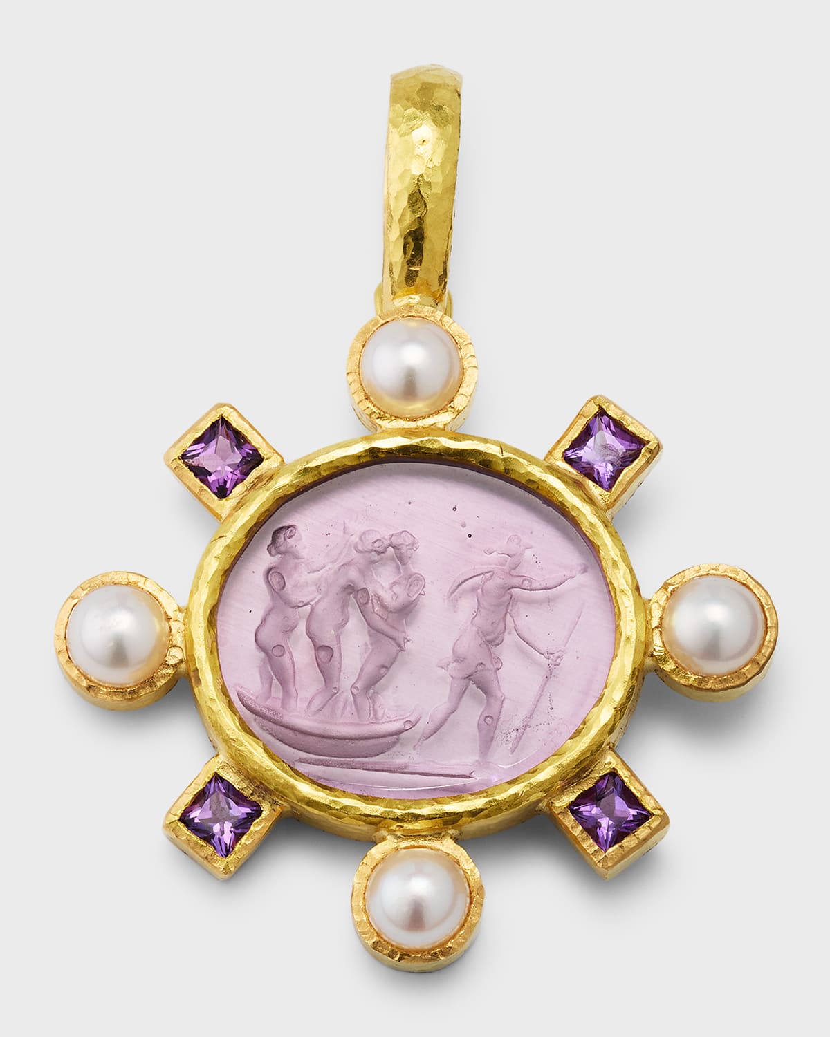 19K Goddess on Boat Pendant with Pearls and Moonstones