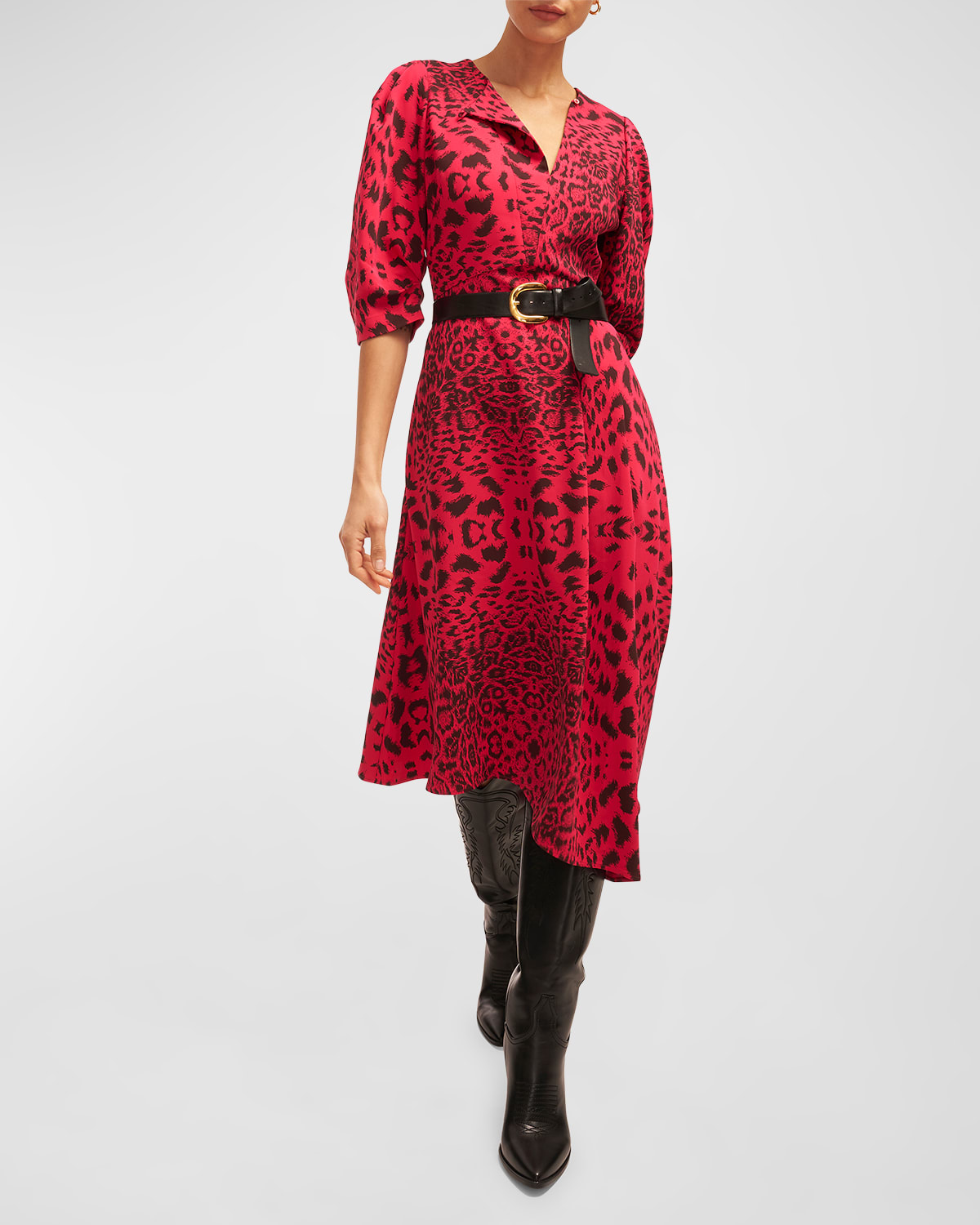 Equipment Taliana Animal-print Asymmetric Midi Dress In Persian Red And D