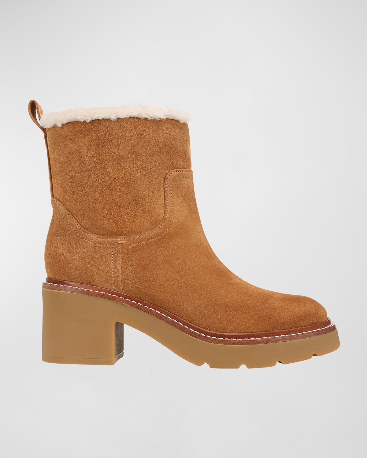 Vince Redding Suede Shearling Ankle Boots In Tan