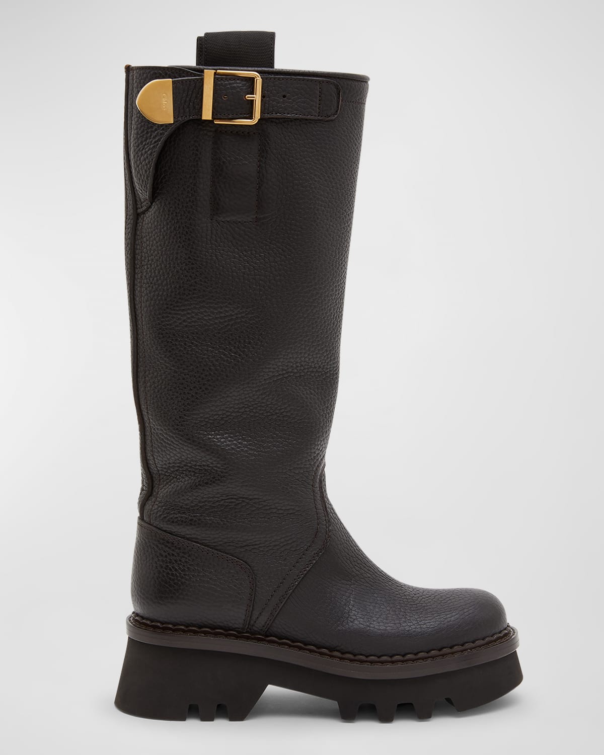 Chloé Owena Tall Leather Buckle Boots In 27x Enigmatic Bro