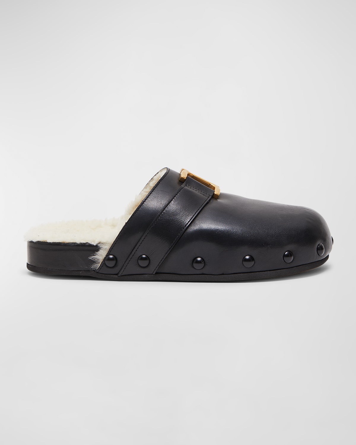 Chloé Marcie Leather Shearling Flat Mules In 001 Black